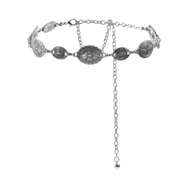 Imagem de Cinto De Cintura Metálico Estilo Retrô Feminino Com Círculo Decorativo