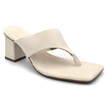 Imagem de Tamanco Feminino de Salto Bloco Médio Vizzano, Off white, 36