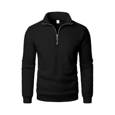 Imagem de Moletom Masculino Oversized Com Capuz E Meio Zíper, Gola Alta, Tendênc