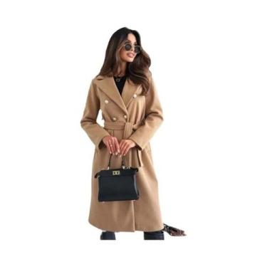 Imagem de S-XXL nova moda feminina simples cor sólida alça dupla breasted casaco