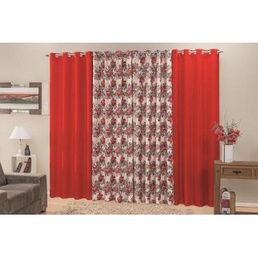 Imagem de Cortina Rústica Para Sala Floral 400x250 Admirare, Vermelha