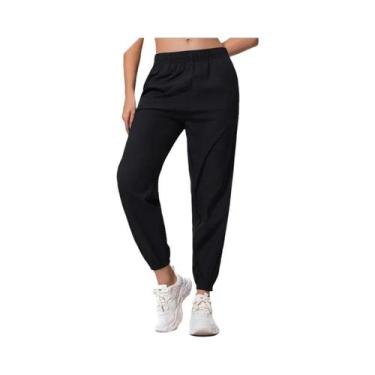 Imagem de Calças Harem Casuais Esportivas Femininas De Malha Preta Respirável E 