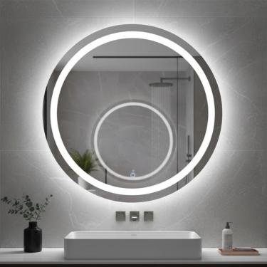 Imagem de Espelho Redondo Gigante 120cm Led Jateado Frontal Touch Luxo Frio