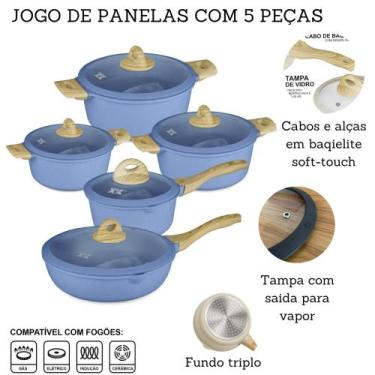 Imagem de Jogo De Panelas 5 Peças Antiaderente Indução Gás Conjunto Revestido Ce