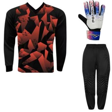 Imagem de Kit Goleiro Adulto Camisa Lazio Kanga + Calça TRB + Luva Penalty, Verm