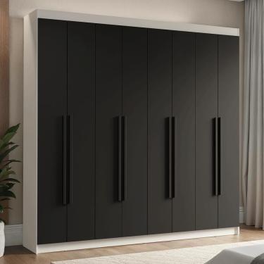 Imagem de Guarda Roupa Casal Venus 8 Portas Batentes 4 Gavetas MDP Branco-Preto-Preto Madesa