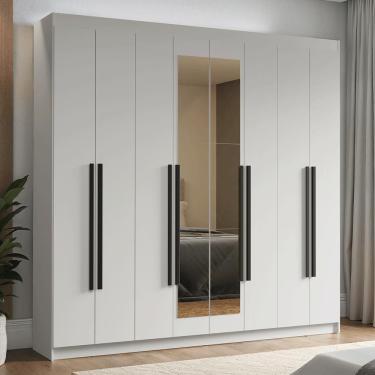 Imagem de Guarda Roupa Casal Venus 8 Portas Batentes MDP com Espelho Branco-branco-preto Madesa