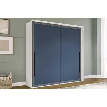 Imagem de Guarda Roupa Casal Valência 2 Portas de Correr 2 Gavetas MDF-MDP Branco-azul Politorno