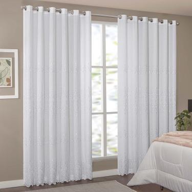 Imagem de Cortina Liz Bordada para Varão Simples 3,00M X 2,60M 100% Poliéster Decoração Branco