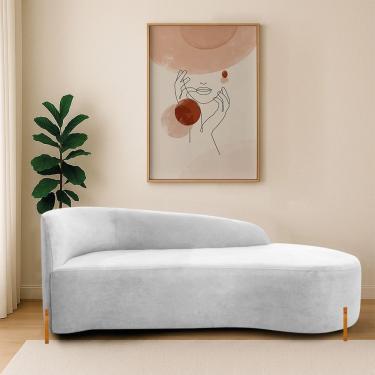 Imagem de Divã Recamier Orgânico França 140cm Lado Dir Pés De Madeira Bouclé Branco