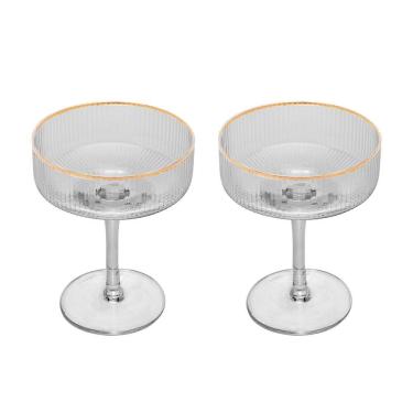 Imagem de Cj 2 Taças de Vidro Transparente Coupe C/Fio de Ouro Lines 200ml Wolff