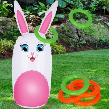 Imagem de Coelhinho inflável Ring Toss Game ArtCreativity 86 cm com 6 anéis