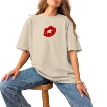 Imagem de Blusa Feminina Plus Size Basica Estampada Para Qualquer Ocasião Algodão  Beijo-Feminino