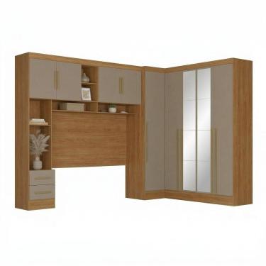 Imagem de Guarda-roupa Modulado 4 Peças 9 Portas com Espelho e Cabeceira até 158cm Cinamomo/Capuc...
