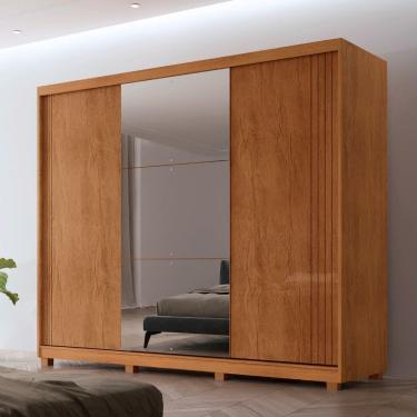Imagem de Guarda Roupa Casal Connor MDF 3 Portas 4 Gavetas com Espelho e Pes Moderna Mobilia