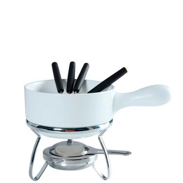 Imagem de Aparelho de Fondue Ceramica para Queijo e Chocolate em Cerâmica e Aço Inox com Garfos Térmicos para Mesa Branco