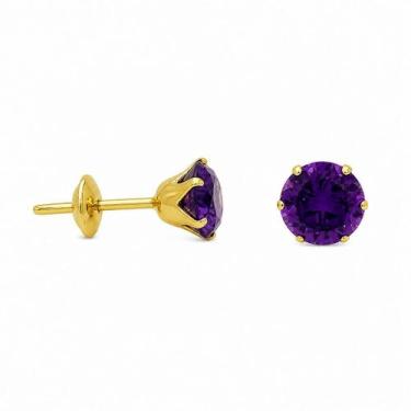 Imagem de Brinco em Ouro 18K com Zircônia Redonda Lilás - Par - Justino Ribas, 6