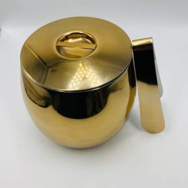 Imagem de Balde de Gelo Aço Inox Dourado 1900ml com Tampa e Pegador  Linha Esple