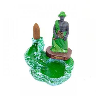 Imagem de Incensário Cascata Ossaim Verde Escultura em Resina  12 Cm - Lua Misti