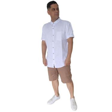 Imagem de Camisa Hering Masculina Slim Linho Branco Manga Curta Botões K48RN0ASI