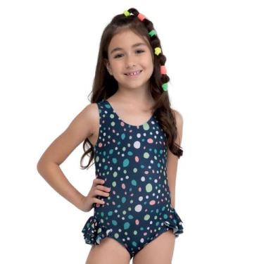 Imagem de Maiô Infantil Praia She Babados Estampado Diversas Cores, Marinho, 04