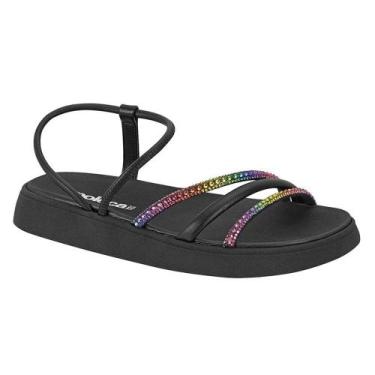 Imagem de Sandalia Papete Feminina Strass Moleca Flatform Com Elástico, Preto, 3