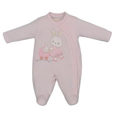 Imagem de Macacão Bebê Longo Plush Rosa Coelhinhas Bordadas Pró-Baby, M (3-6 mes