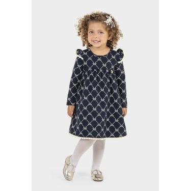 Imagem de Vestido Infantil Manga Longa Glinny, Azul marinho, 3