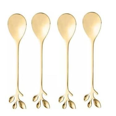 Imagem de Conjunto 4 Colher Dourado de Aço Inox Para Aperitivos - Wolff