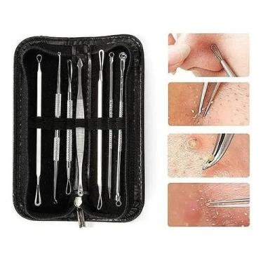 Imagem de Kit 7 Curetas Remove Cravos Espinhas Aço Inoxidável C/estojo - Generic