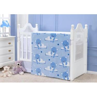 Imagem de Cobertor Manta Bebe Menino Azul Flannel Macio Urso Etruria