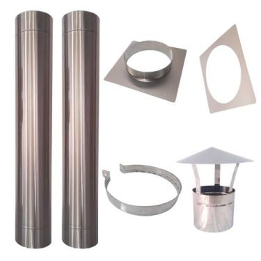 Imagem de Kit Chaminé 7Pol Inox 304 2M Chapeu Chines/Adap/Acab/Abraç - INOX LAUR