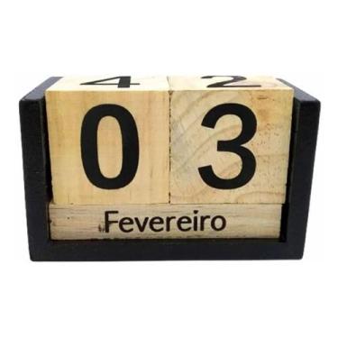 Imagem de Calendário Permanente Cubos Madeira Pinus Mesa Decorativo - fwb