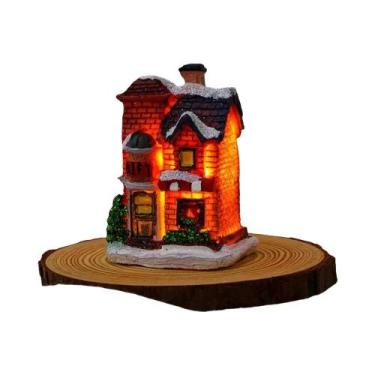 Imagem de Mini Casa De Natal Em Resina Com Luzes LED, Figurinha De Vila Natalina