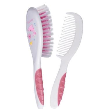 Imagem de Kit Escova e Pente De Cabelo Cuidados Bebê Cerdas Macias Soft Kuka, Ro