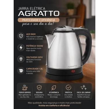 Imagem de Chaleira Elétrica Agratto CE02 Inox 1,8L 220V Potente - VENTISOL, Inox
