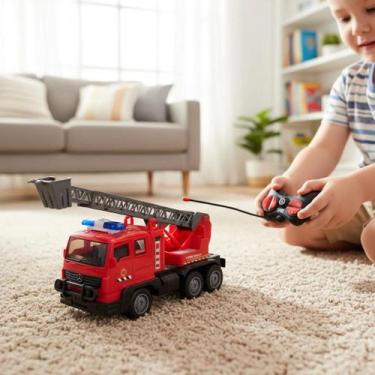 Imagem de Brinquedo Caminhao Bombeiro Controle Remoto Vermelho Infantil Veiculo 