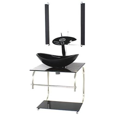 Imagem de GABINETE DE VIDRO CUBA OVAL 40CM INOX MARMORE IMPERADOR COM TORNEIRA CASCATA