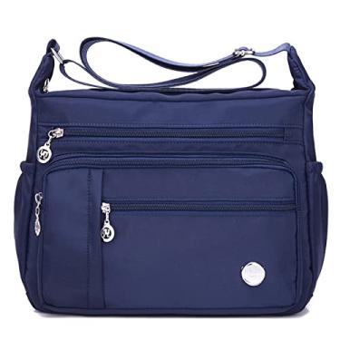 Imagem de Cicilin Bolsa mensageiro feminina de nylon com vários bolsos, casual, transversal, ombro, alça superior, Azul marinho (grande), Large