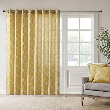 Imagem de Madison Park Saratoga Cortina de janela única, filtro de luz, impressão de traste, 1 painel, ilhós, cortina superior/sanefa para sala de estar, quarto e dormitório, 252 x 213 cm, amarela