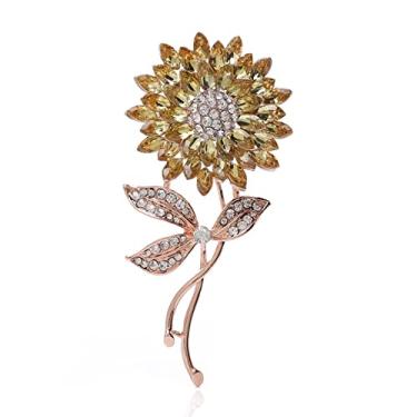 Imagem de jinyi2016SHOP Broche feminino de cristal com girassol e broche de girassol em ouro rosa com broches femininos para casaco, terno acessórios de fantasia (Cor do metal: Cor de ouro amarelo claro)