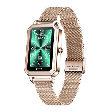 Imagem de Relógio inteligente feminino esportivo com Bluetooth, à prova d'água, frequência cardíaca, monitor de sono, fitness, smartwatch, rastreador de atividades, pedômetro, relógio de pulso moderno para iOS Android (pulseira de aço)