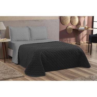 Imagem de Kit Colcha Cobre Leito Casal Queen Dupla Face Preto/Cinza