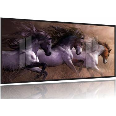 Imagem de Quadro Decorativo Cavalos 3 Partes 130x60 Moldura Preta 2x2