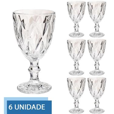 Imagem de Conjunto 6 Copos Transparente Taça Diamante Agua Vinho 300ml