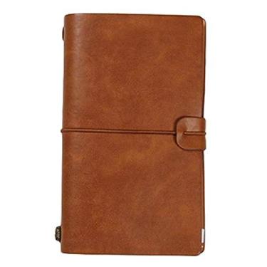 Imagem de Capa de Couro Falso Diário de Viajante Diário de Folhas Soltas Suporte para Caneta Livro de Registro Papelaria Estudantes Cadernos Agenda, M Marrom, 2 peças