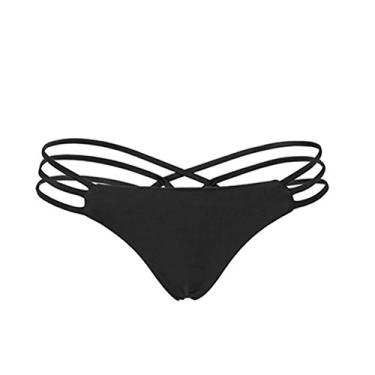 Imagem de Biquíni feminino com tiras tanga Swim Bottoms Breve roupa interior tamanho L (preto)