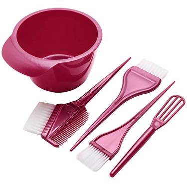 Imagem de Kit de tingimento de cabelo, conjunto de 5 pincéis de coloração de cabelo faça você mesmo, pentes de tintura e tigela de mistura, aplicador de cor de cabelo (vermelho arroxeado)