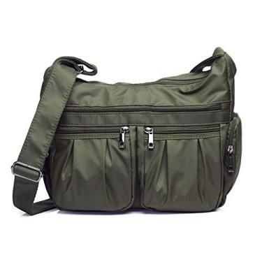 Imagem de VOLGANIK ROCK Bolsas transversais para mulheres, bolsas de ombro leves, à prova d'água, bolsa de viagem de nylon para mulheres, Verde militar