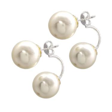 Imagem de Brinco Feminino Folheado a Prata 2 Pérolas Grace Kelly Semijoia Fina